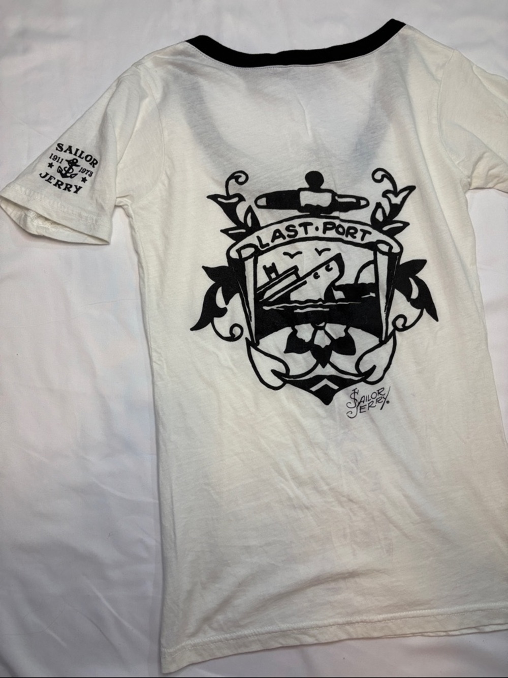 Vintage Slim Fit Sailor Jerry Last Port Traditional Tattoo Style Art Graphic Tee
